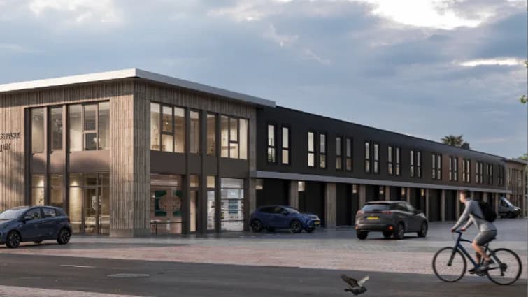 Impressie van het businesspark vanuit de straatzijde.
